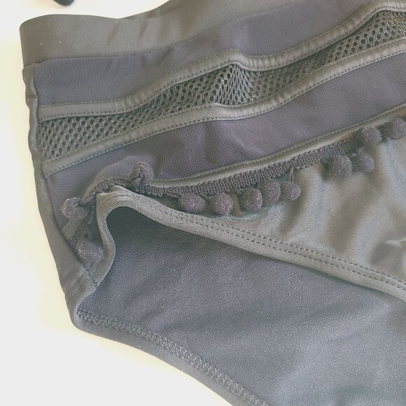Women's Swimwear Black Bikini Set With Pom Pom Trim & Mesh Detail Size XL - Picture 5 of 10